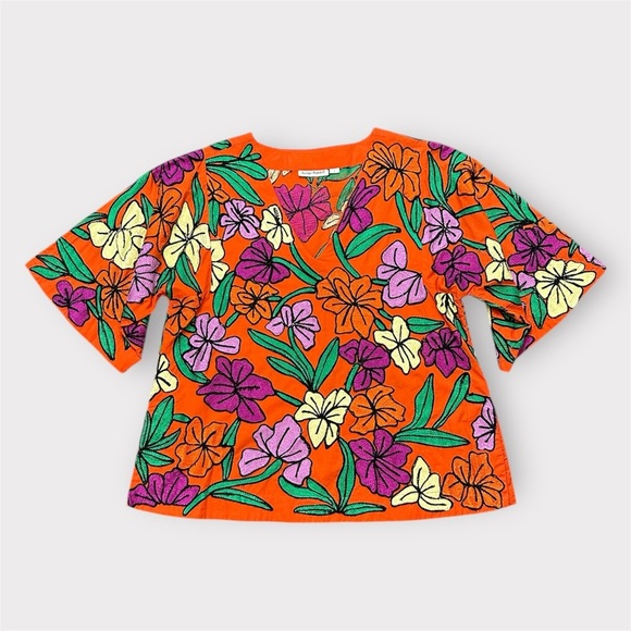 Roller Rabbit Embroidered Floral V-Neck Cotton Relaxed Fit Blouse Top- Size Sm - Picture 7 of 7